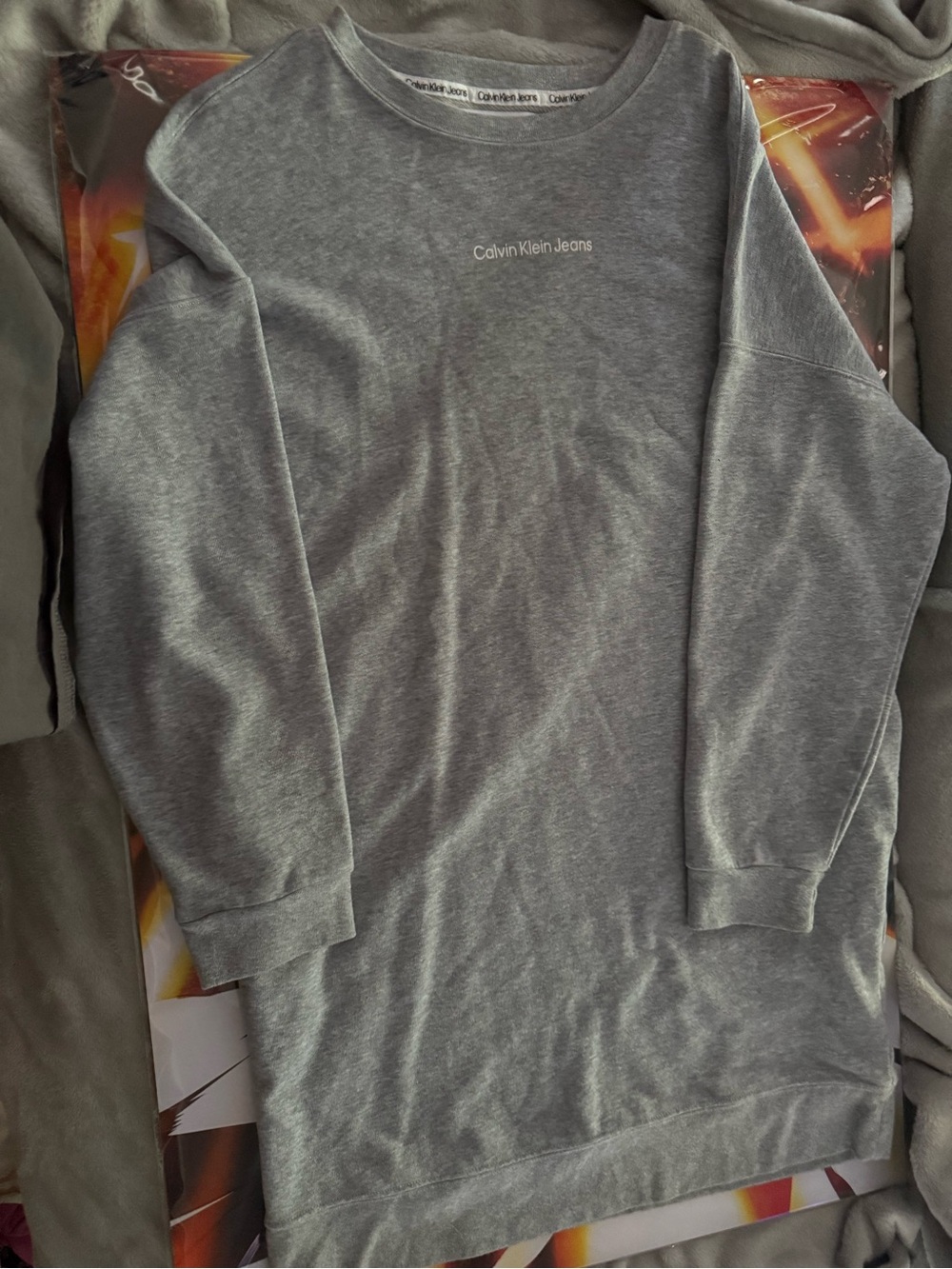 Calvin Klein Jeans Women’s Light Gray Crewneck Sweatshirt Dress